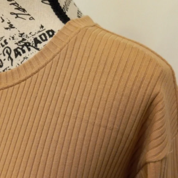 Pumpkin Spice Ribbed Long Sleeve Crewneck Top Relaxed Minimalist Slouchy Active - Picture 6 of 14